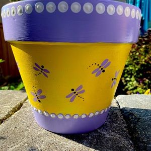 Terracotta 7 inch pot.  Hand painted